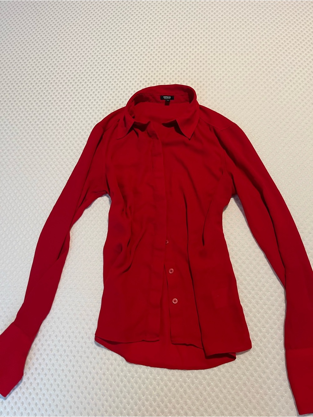 Express Women's Red Long-Sleeve Button-Up Shirt- Portofino XS